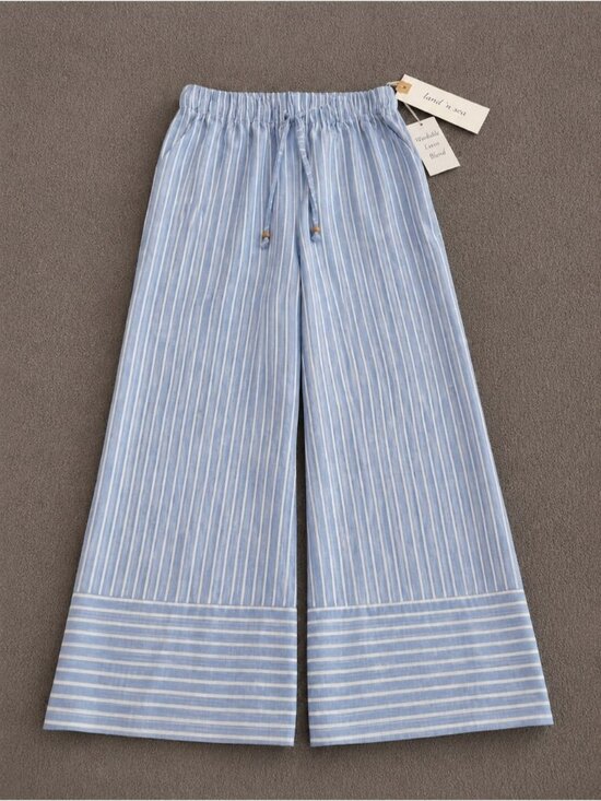 Pants - Light Blue Striped Costal Wide-Leg Pants